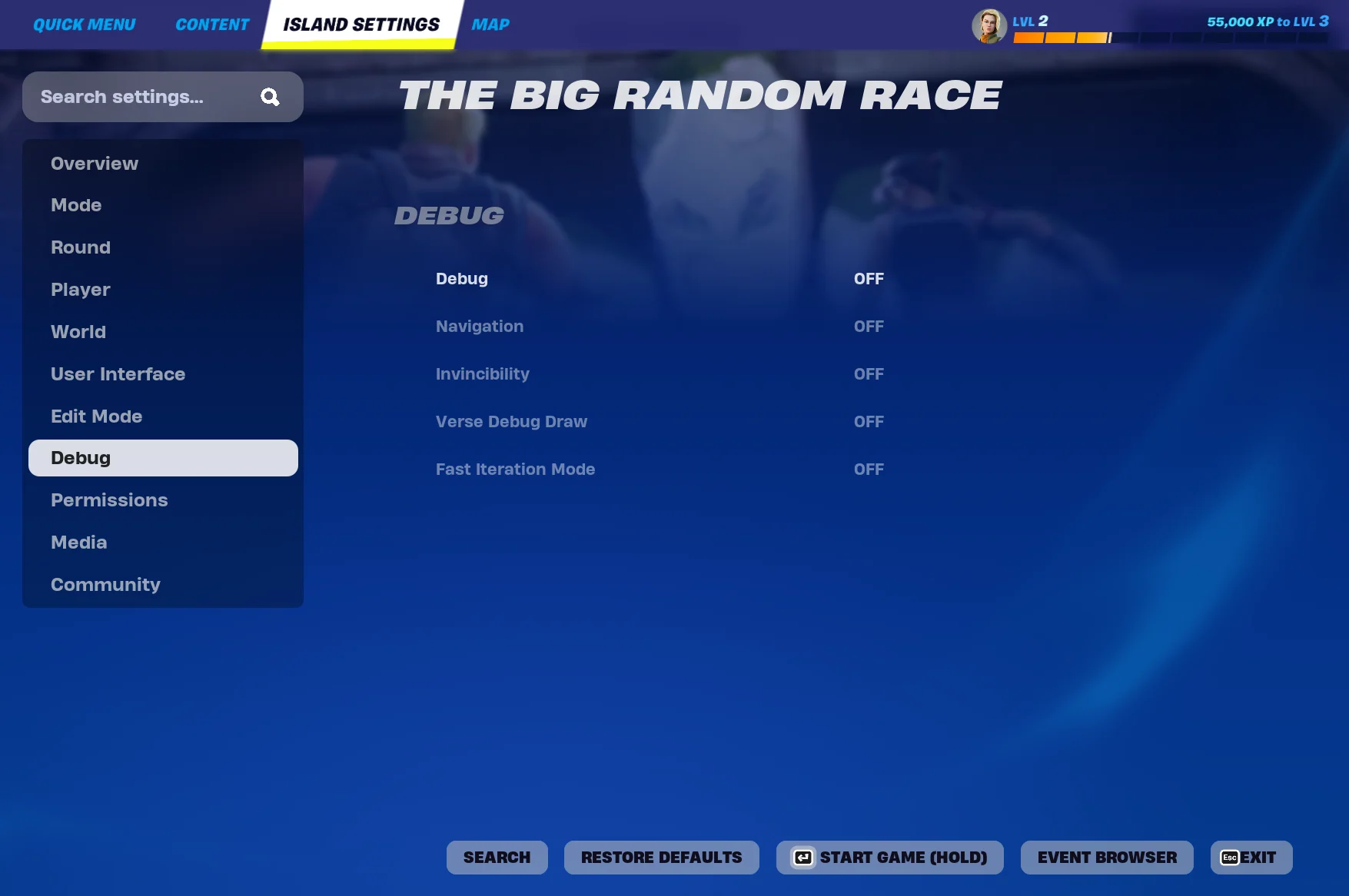 Debug options in Creative