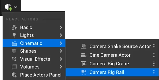 Rig Rail actor in the Place Actors dropdown menu