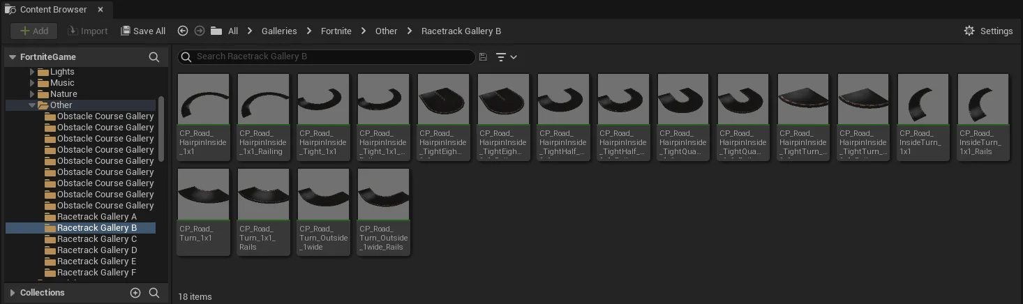 racetrack gallery content browser