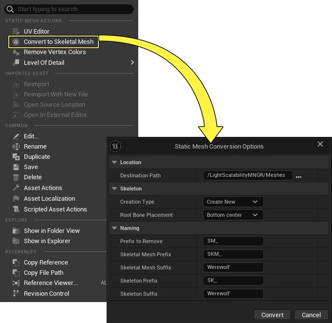 Right-click on the Static Mesh thumbnail to open the Static Mesh options menu.