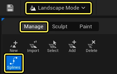 Select the Spline tool from Landscape Mode.