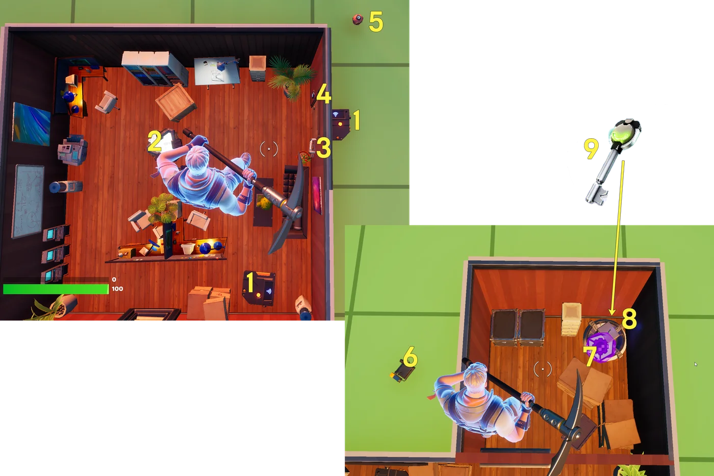Lay out the devices in a way that forces players to search for clues, and where they can accidentally set off a trigger that will send them a clue.