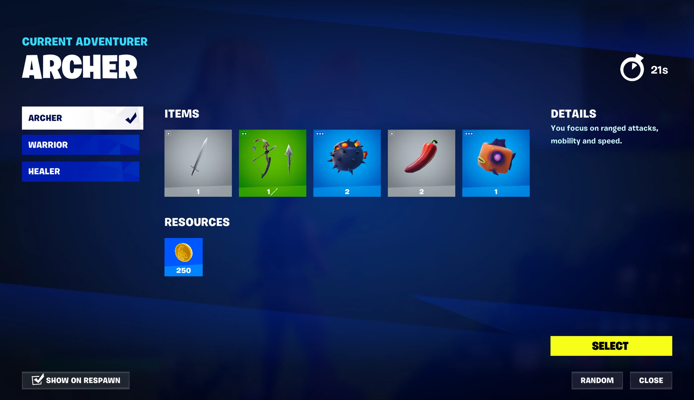 Class Selector UI Popup Dialog