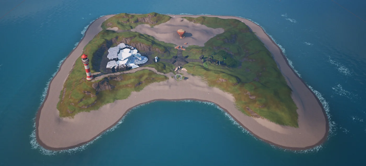 An aerial view of the Day Sequence Start Template Island.