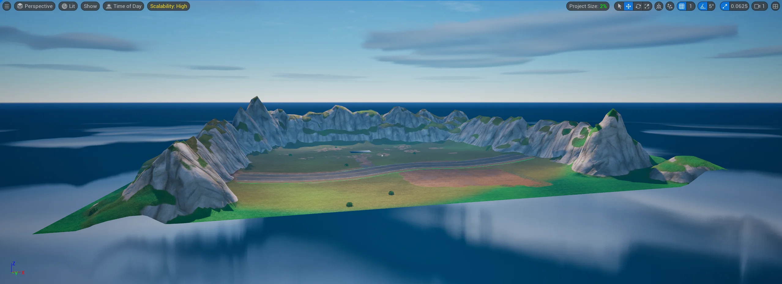 Sculpt mountains on the edges of the terrain except on one side.