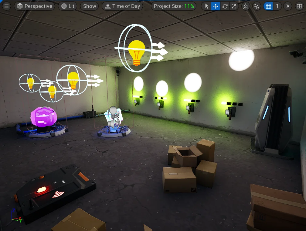 The Tagged Lights Puzzle set up in the secret room.