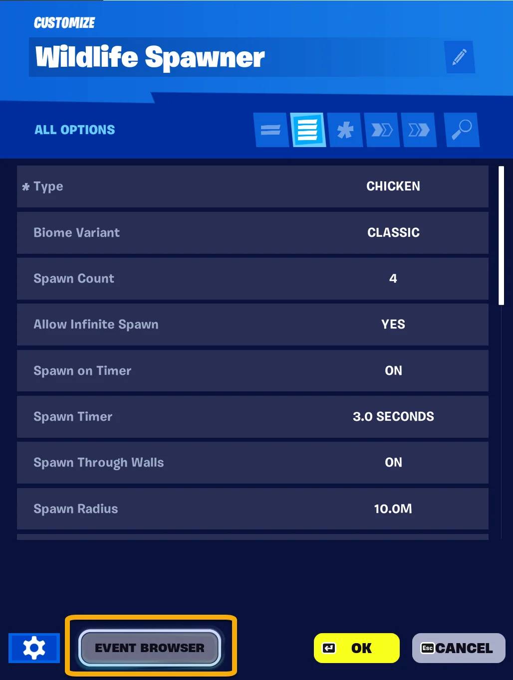 Event Browser button at bottom of screen.