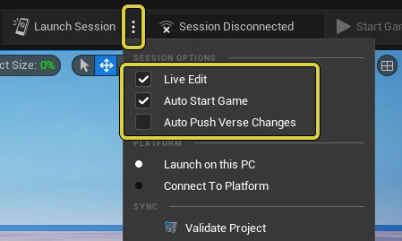 Play Session options.