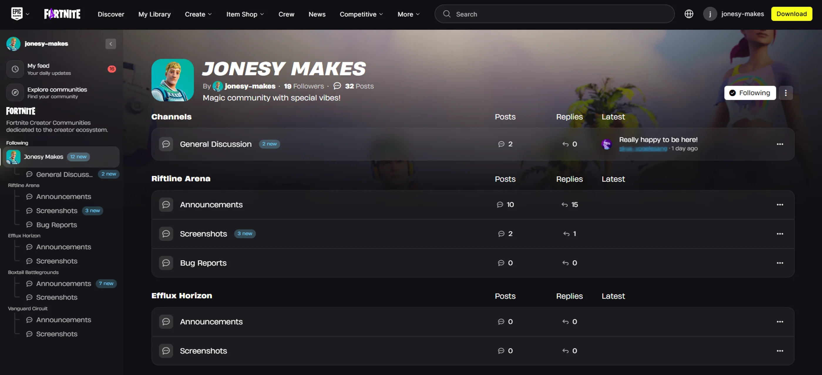 Example of a community front page
