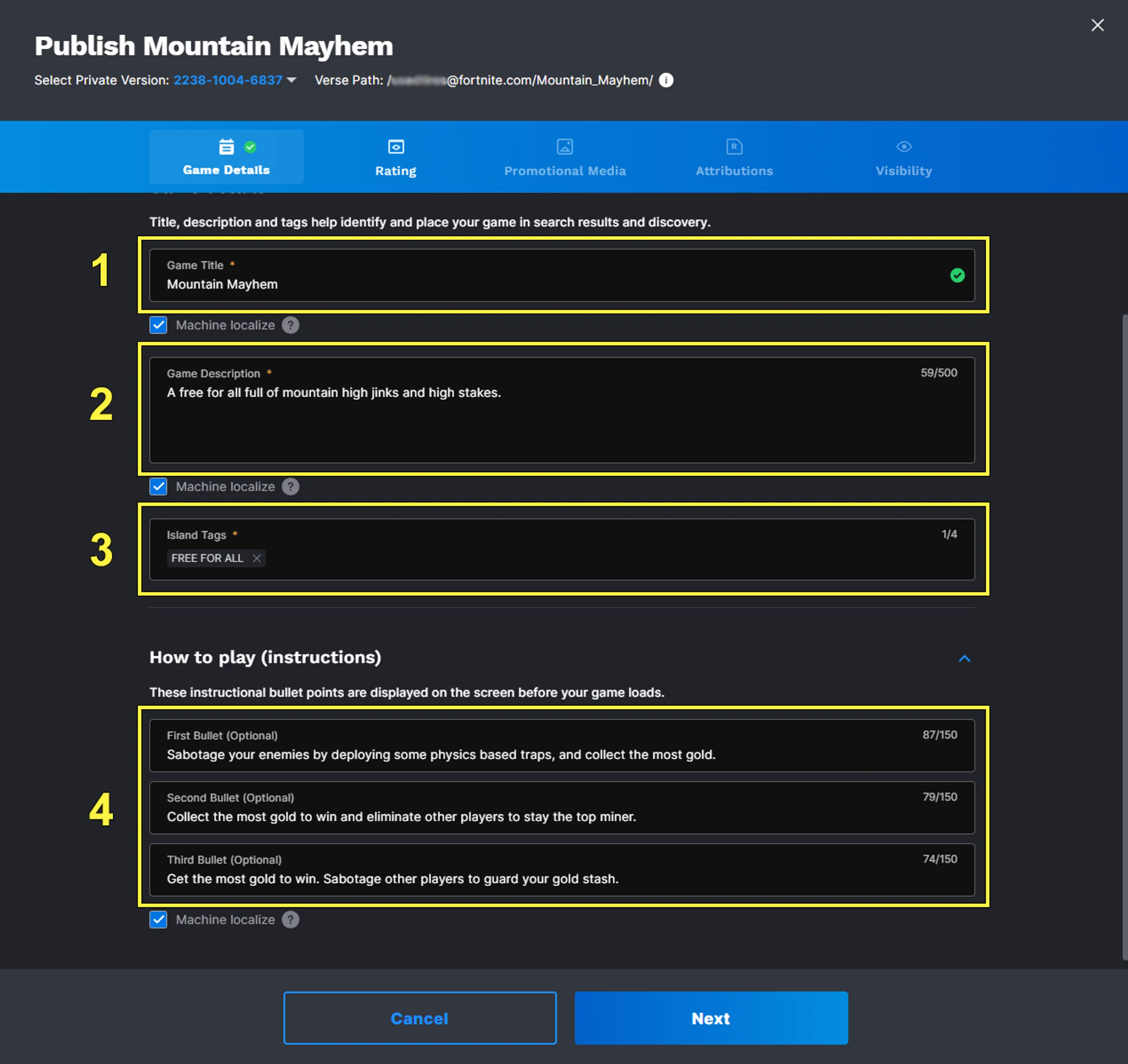 When you fill out the Game Details template, take your time and be thorough. This is part of marketing your island.