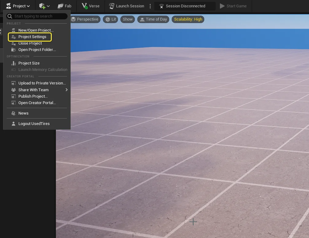 Open the Project Settings menu from the Project dropdown.