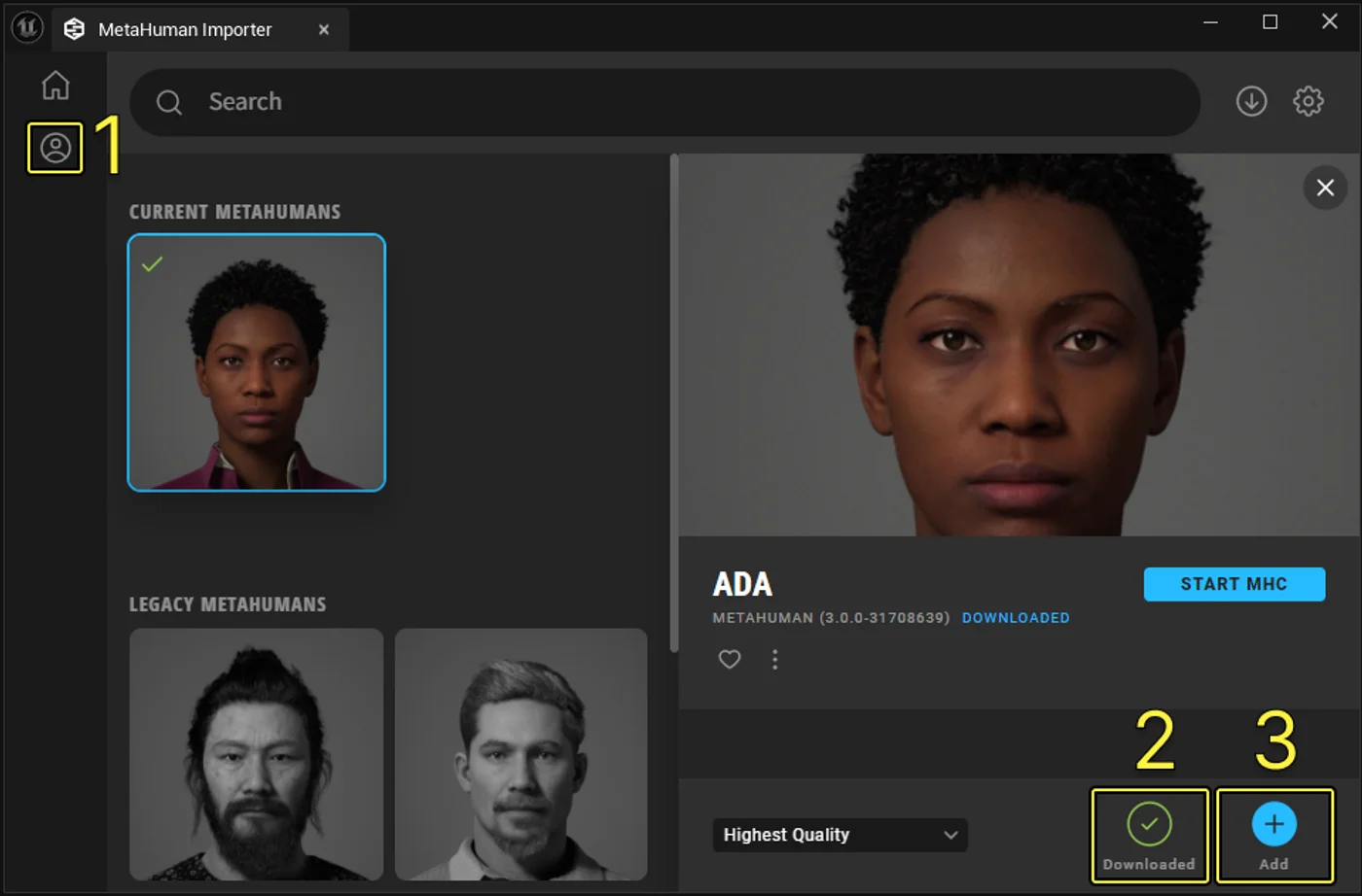 Click the MetaHuman category, download and add your desired MetaHuman to your project