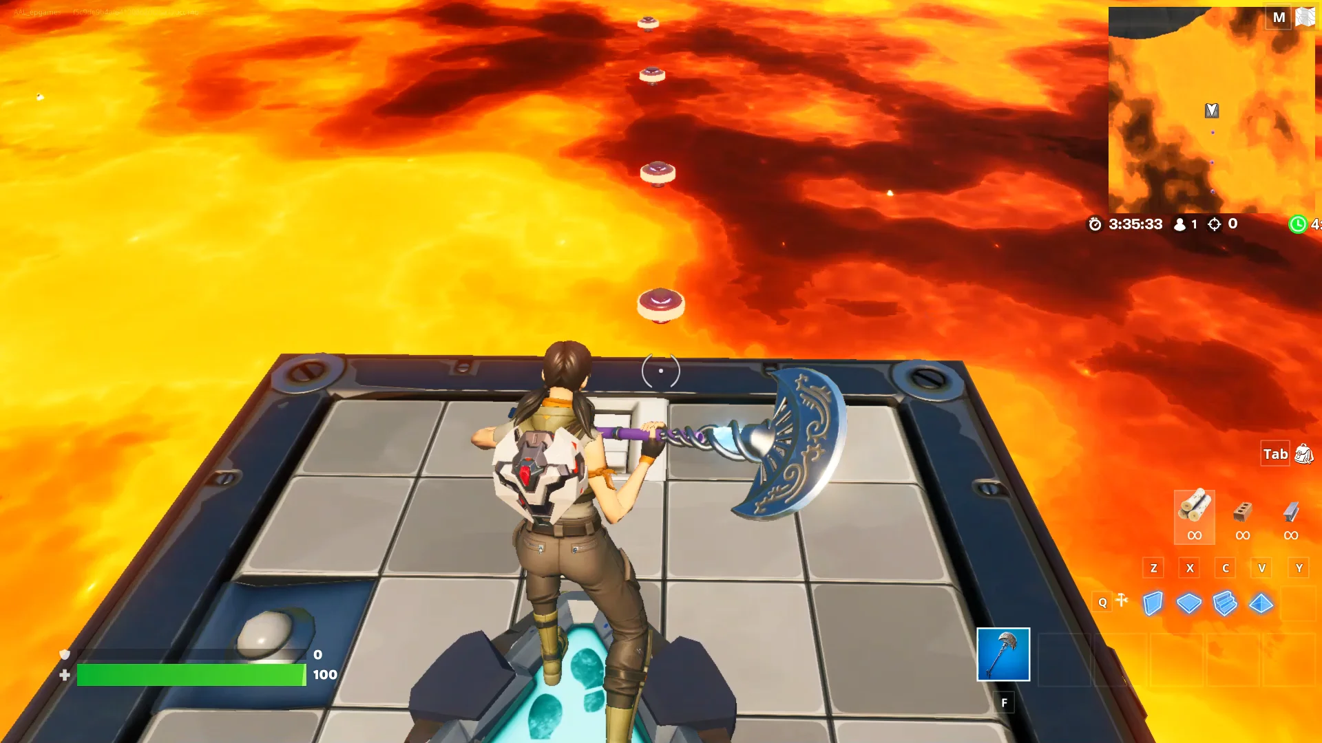 A player begins the lava bounce gameplay on the Hover Platform.