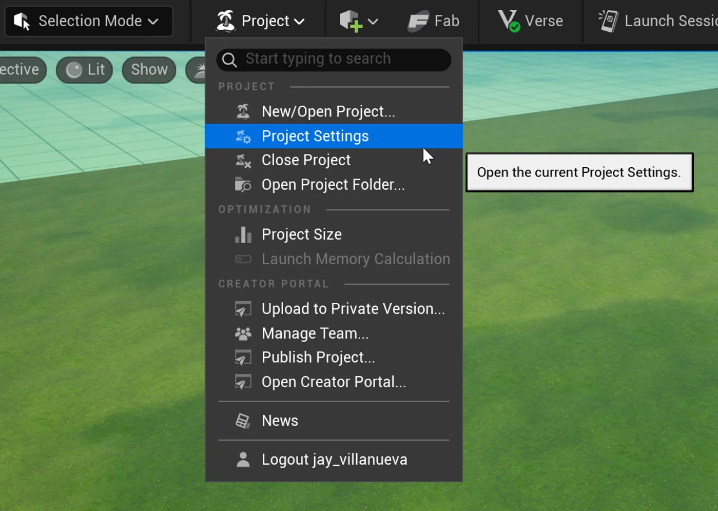 Open Project Settings