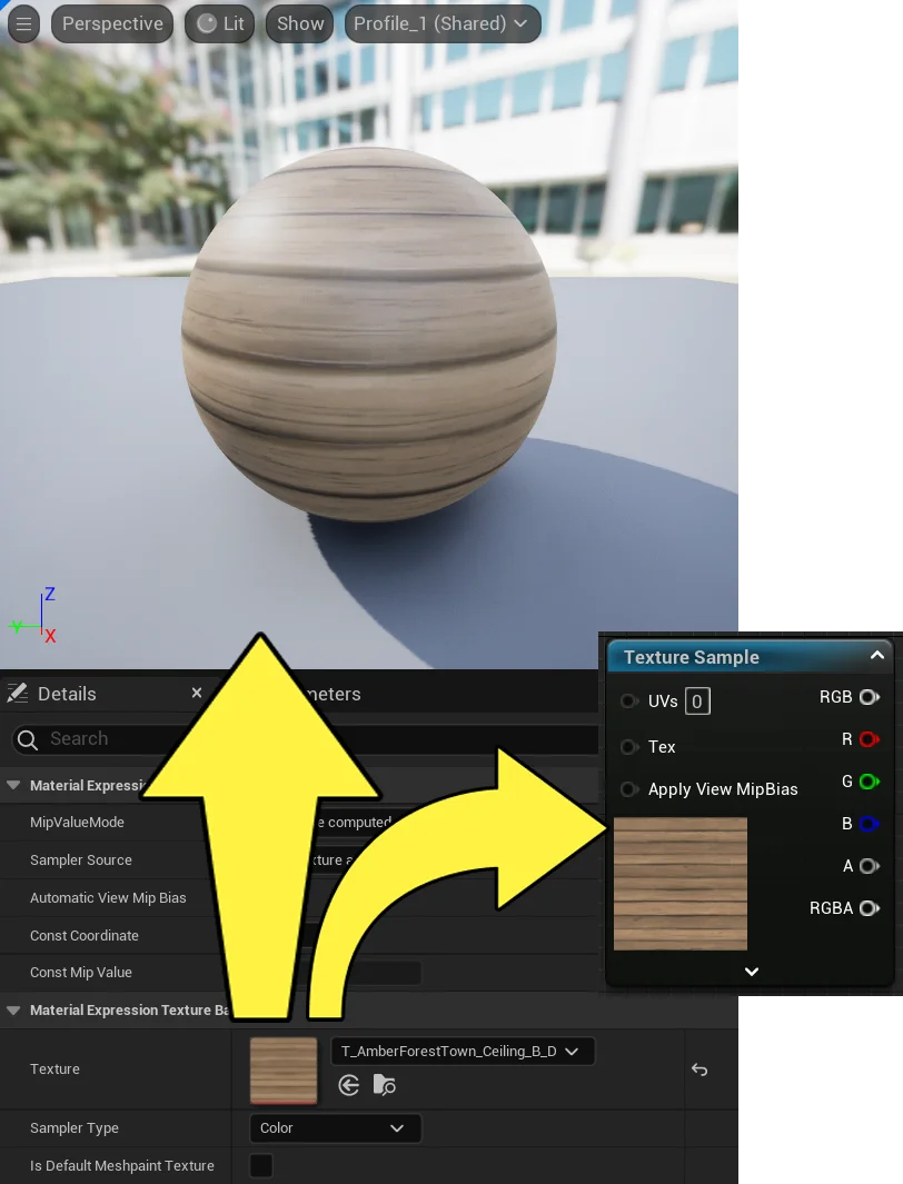 Add a texture to the Texture Sample node.