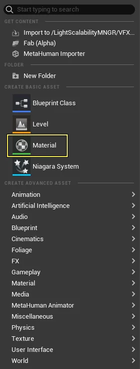 Right-click to open the context menu and select Material from the context menu.