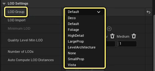 LOD Group Settings