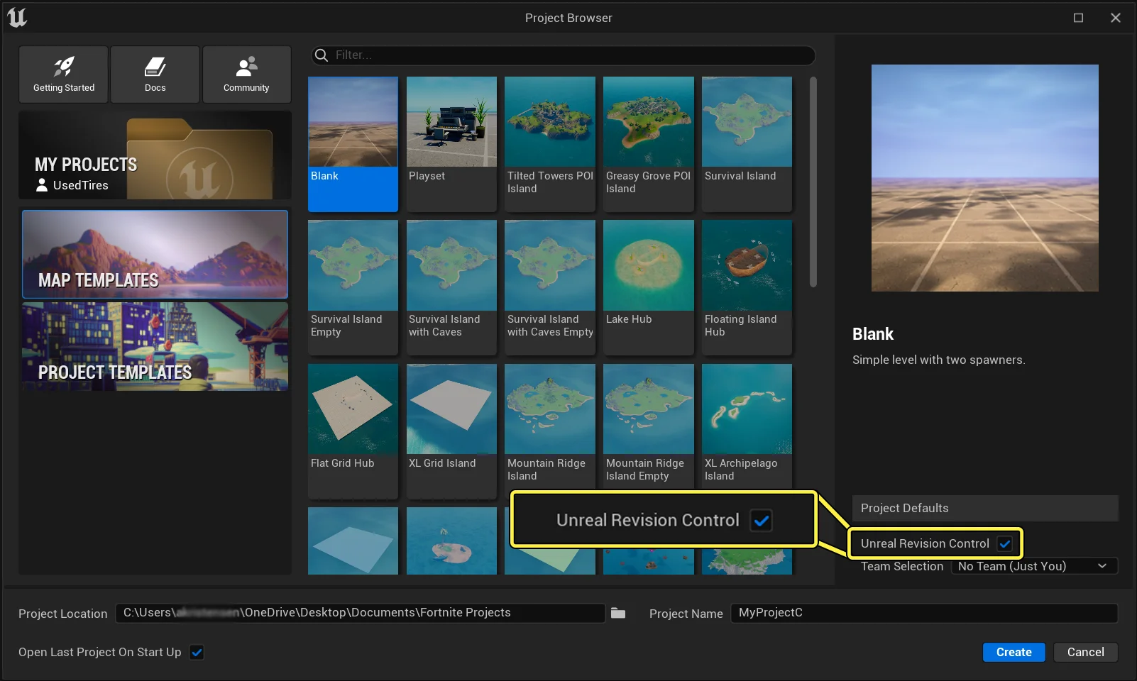 Select Unreal Revision Control to add source control to your projects.