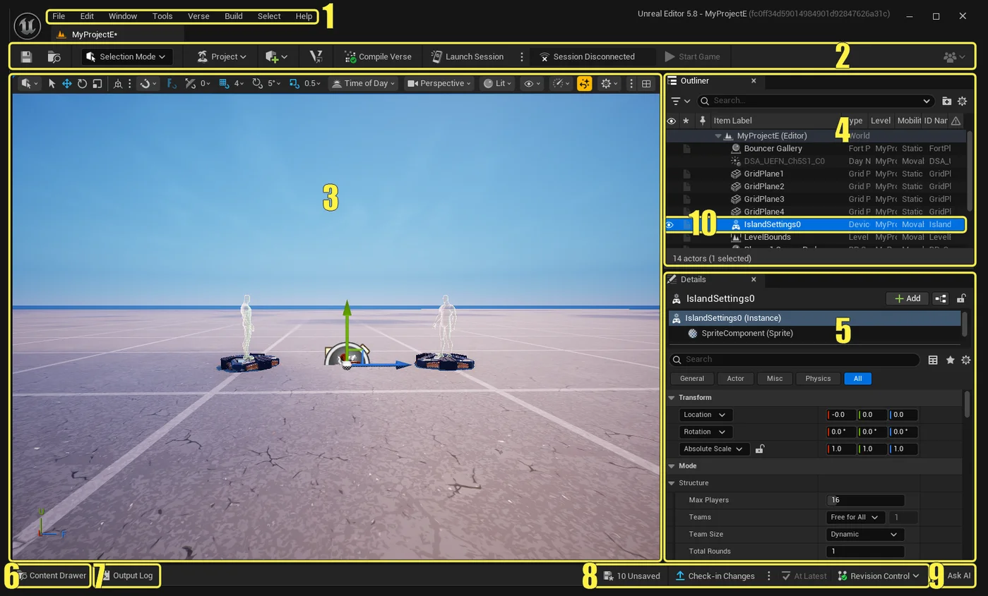 The main user interface for Unreal Editor for Fortnite