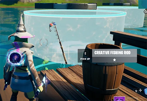 a fishing rod outside of the barrel