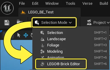 Open the LEGO Brick Editor form the Selection dropdown menu.