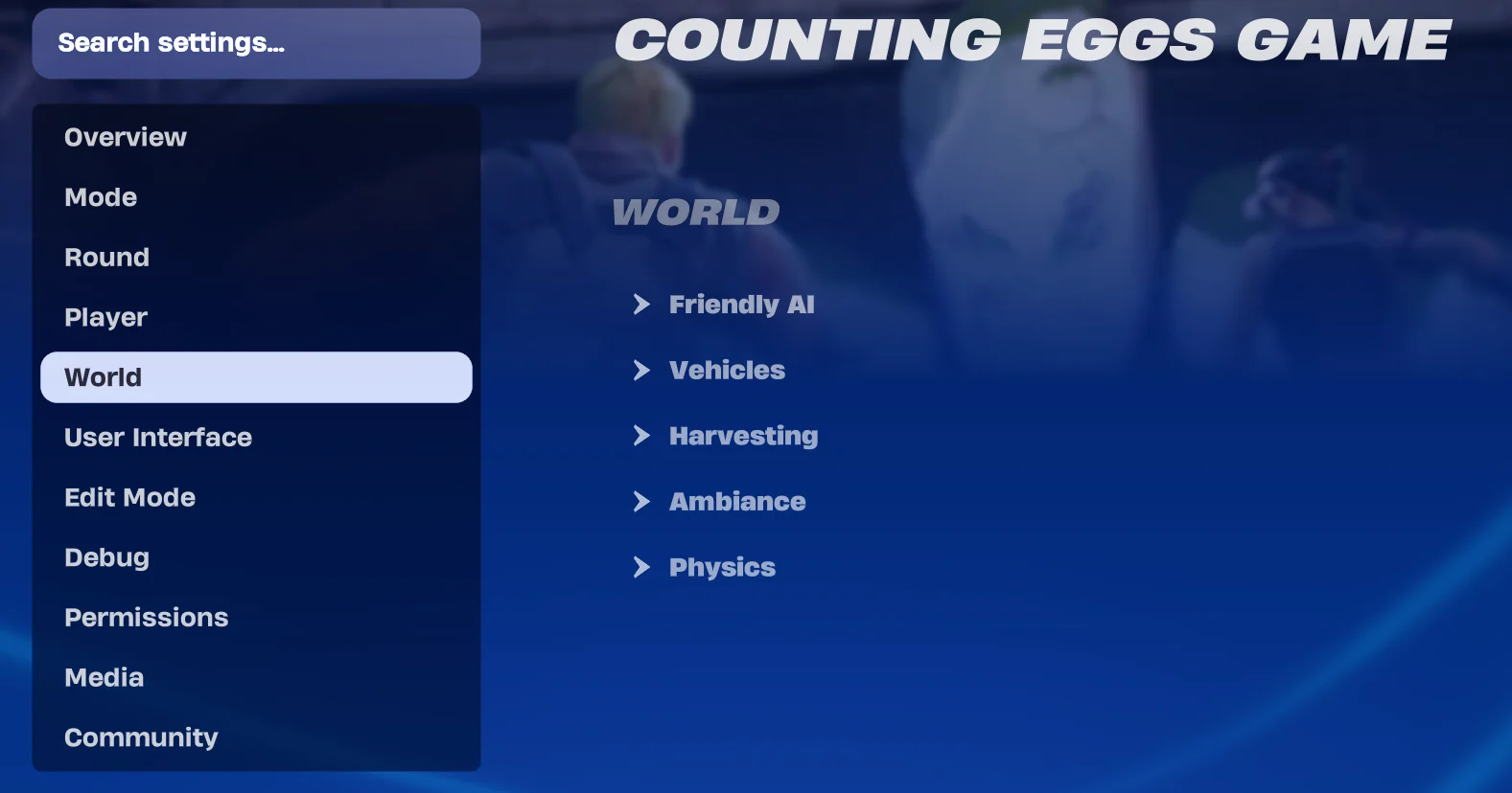 Find the World category under Island Settings.