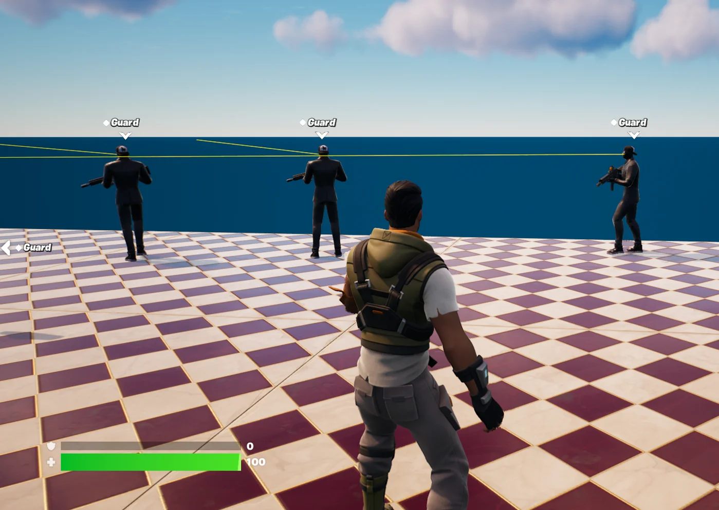 Debug arrows drawing the line of sight of guards