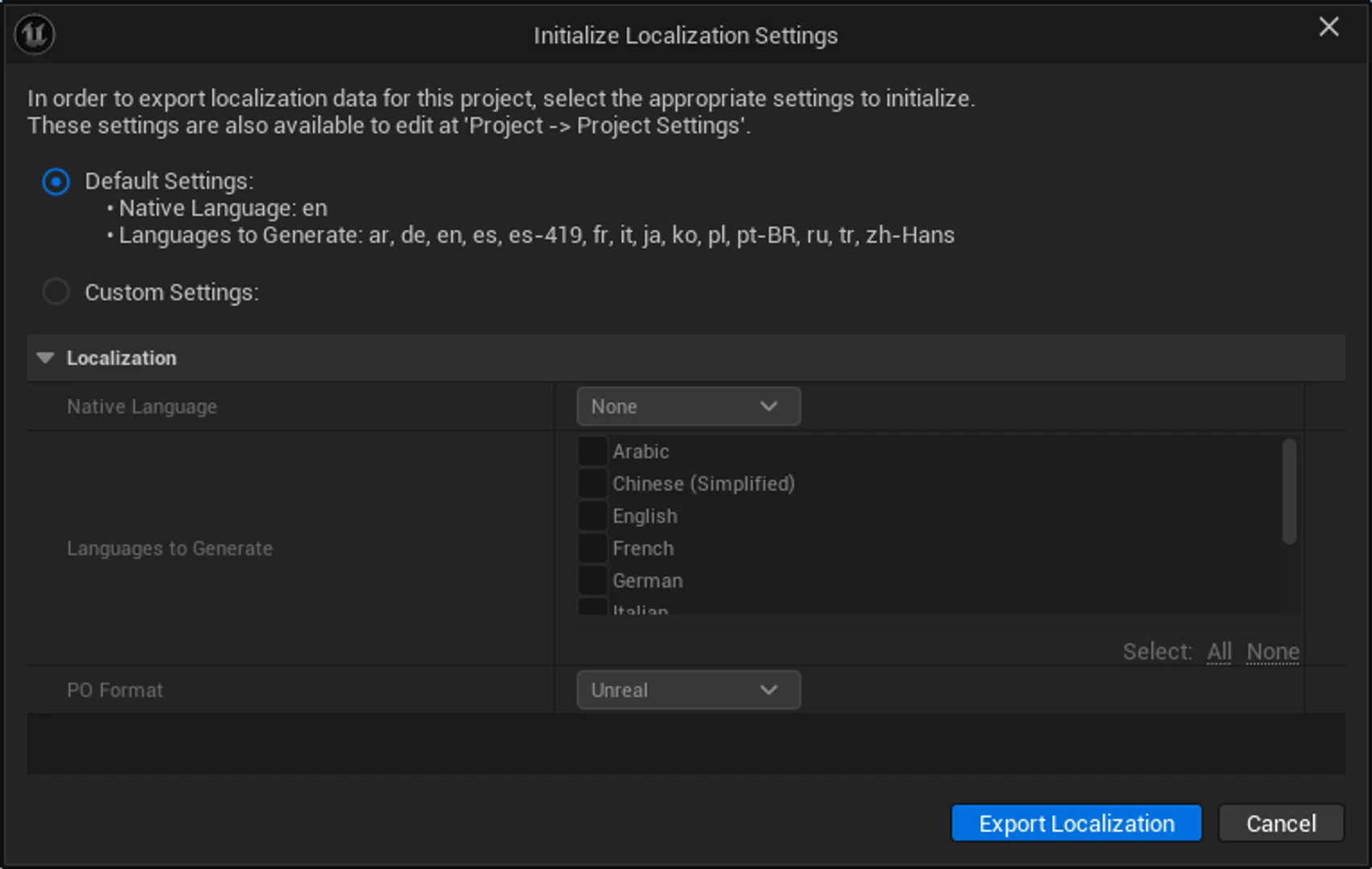Default Settings