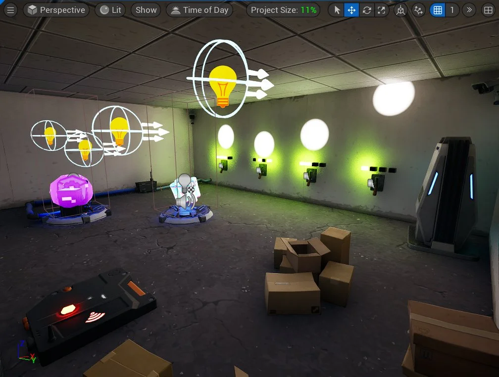 The Tagged Lights Puzzle set up in the secret room.