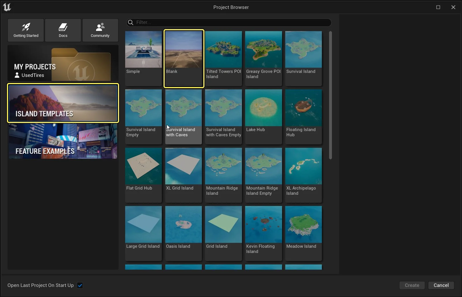 select the Blank island template