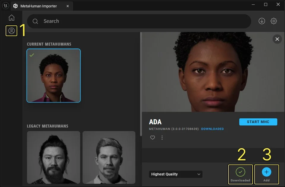 Click the MetaHuman category, download and add your desired MetaHuman to your project