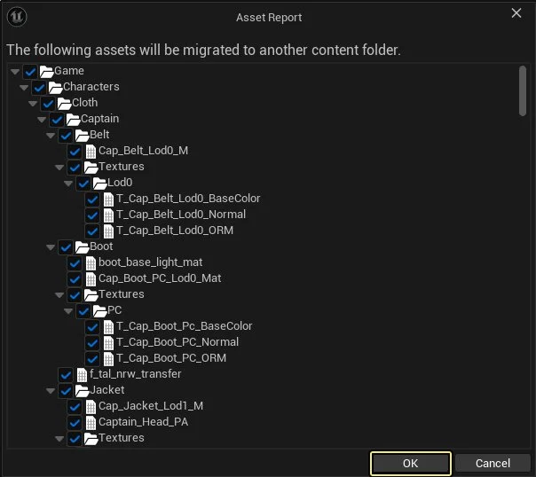 Click OK in the Asset Report window.