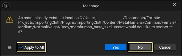 Enable the Apply to All checkbox and click No