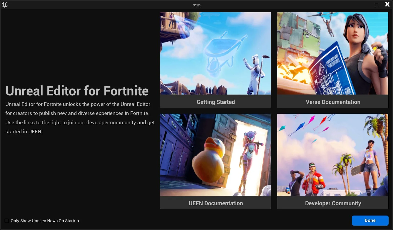 Unreal Editor for Fortnite News popup