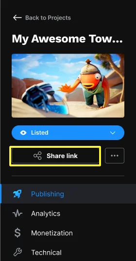 From the navigation menu for your island, click Share Link.